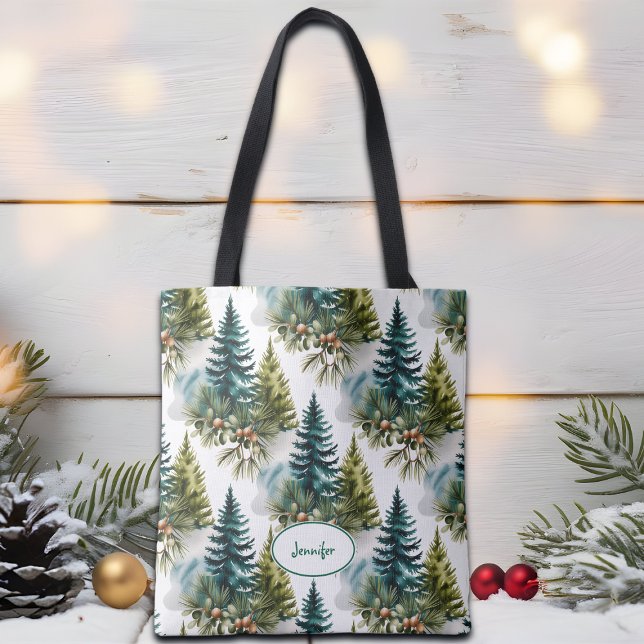 Tote Bag Motif de pin aquarelle Élégant Hiver (Créateur téléchargé)