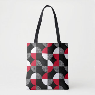 Tote Bag Motif de plaid géométrique noir, rouge, blanc.