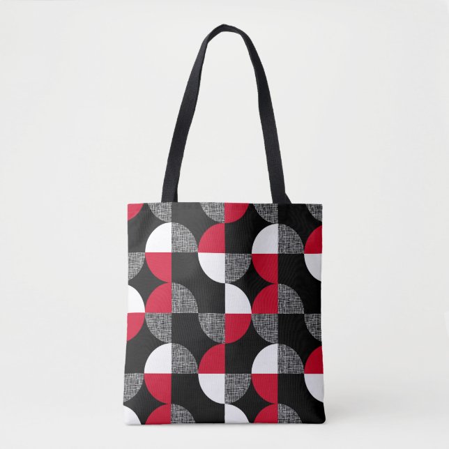 Tote Bag Motif de plaid géométrique noir, rouge, blanc. (Devant)