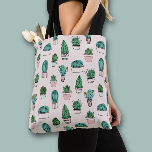 Tote Bag Motif de plante en pot de cactus succulents (Cacti Cactus Potted Plants all over print tote bag)