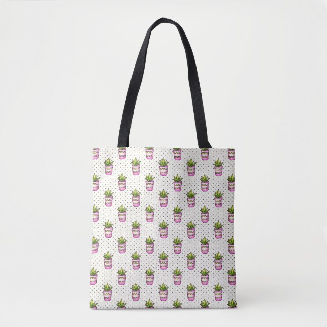 Tote Bag Motif de point succulent de polka d'aquarelle (Devant)