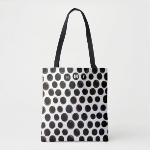 Tote Bag Motif de points Abstraits de Monogramme noir blanc
