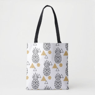 Tote Bag Motif de points d'or géométriques à ananas.