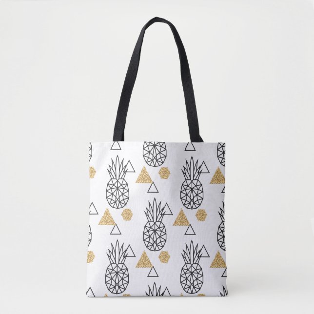 Tote Bag Motif de points d'or géométriques à ananas. (Devant)