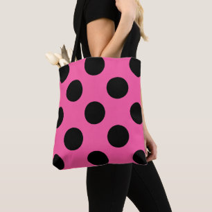 Tote Bag Motif de pois noir à la mode sur le rose