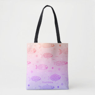 Tote Bag Motif de poisson couché de soleil rayonnant modern