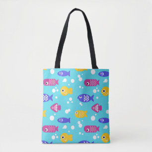 Tote Bag Motif de poissons de dessin animé colorés bleus