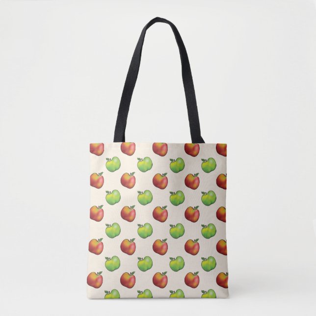 Tote Bag Motif de pomme de caricature rouge et verte (Devant)