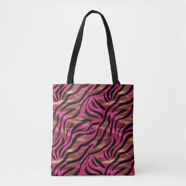 Tote Bag Motif de Poster de animal Black Pink Gold Zebra (Devant)