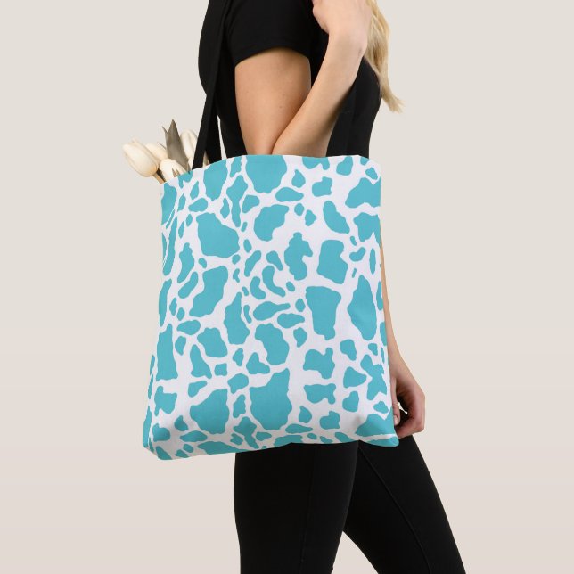 Tote Bag Motif de Poster de animal de points de vache bleu  (De près)
