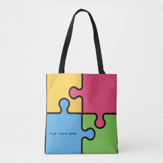 Tote Bag Motif de puzzle avec nom modifiable