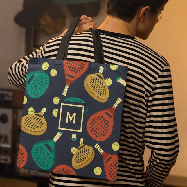 Tote Bag Motif de raquettes Padel avec initial (Créateur téléchargé)
