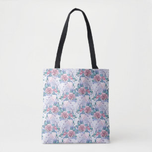 Tote Bag Motif de rose de rose et de bleu