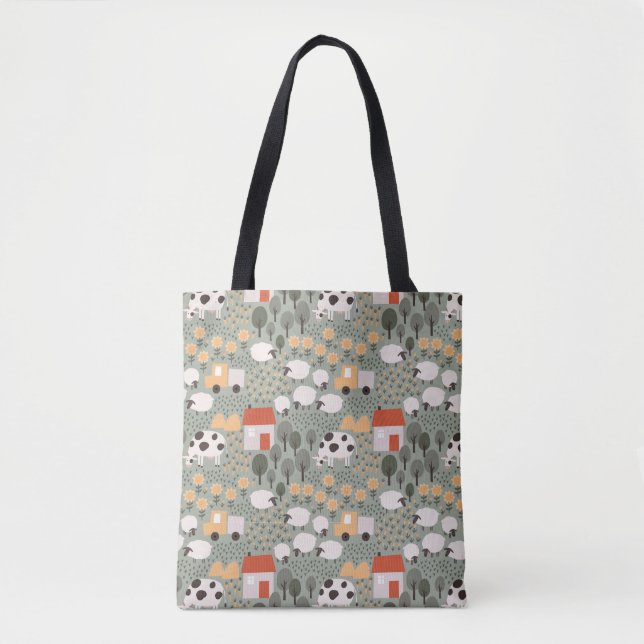 Tote Bag Motif de scène de ferme mignonne (Devant)