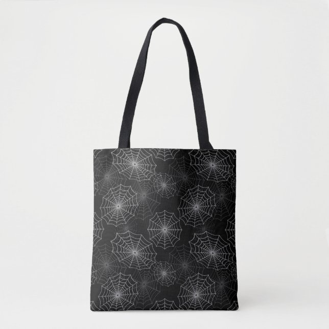 Tote Bag Motif de soie Web Cobweb Spider sur noir (Devant)