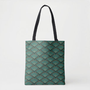 Tote Bag Motif de style Art déco en vert turquoise