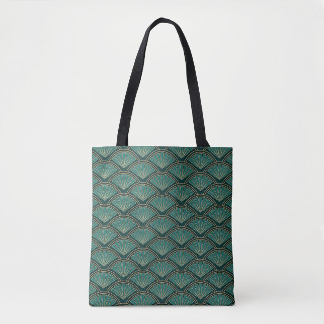 Tote Bag Motif de style Art déco en vert turquoise (Devant)