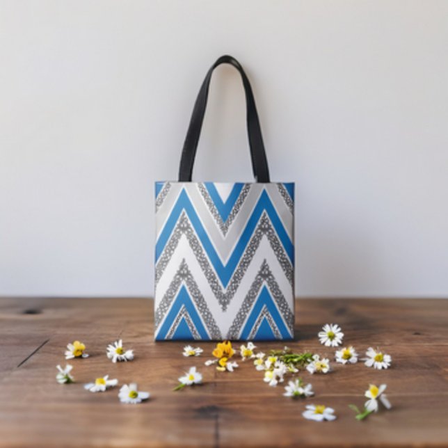 Tote Bag Motif de style Bold Blue et Grey Chevron (Créateur téléchargé)