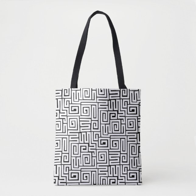 Tote Bag Motif de style Kuba 280922 - Blanc sur noir (Devant)