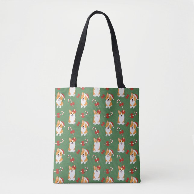 Tote Bag Motif de Sucre de canne de Noël de Corgi (Devant)