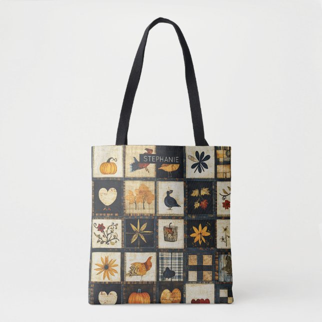 Tote Bag Motif de surface composée d'automne rustique | Pat (Devant)