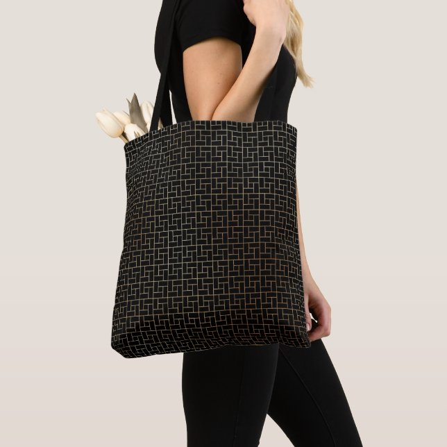 Tote Bag Motif de tissage de panier doré abstrait moderne é (De près)