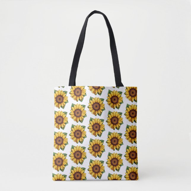 Tote Bag Motif de tournesol jaune et vert (Devant)