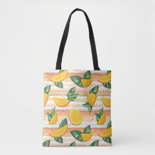 Tote Bag Motif de tranche orange avec Feuilles verts sur Pa