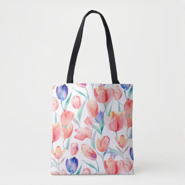 Tote Bag Motif de tulipes d'aquarelle Shoulder Fourre-tout (Devant)