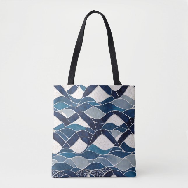 Tote Bag Motif de vague bleu blanc 01 (Devant)
