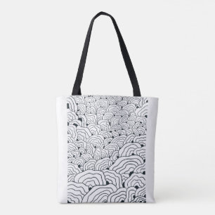 Tote Bag Motif de vague monochrome, art en ligne abstrait m