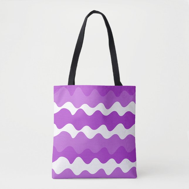 Tote Bag Motif de vagues horizontales violet et blanc (Devant)