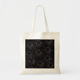 Tote Bag Motif de visages de Panthère Noire aux Yeux Dorés