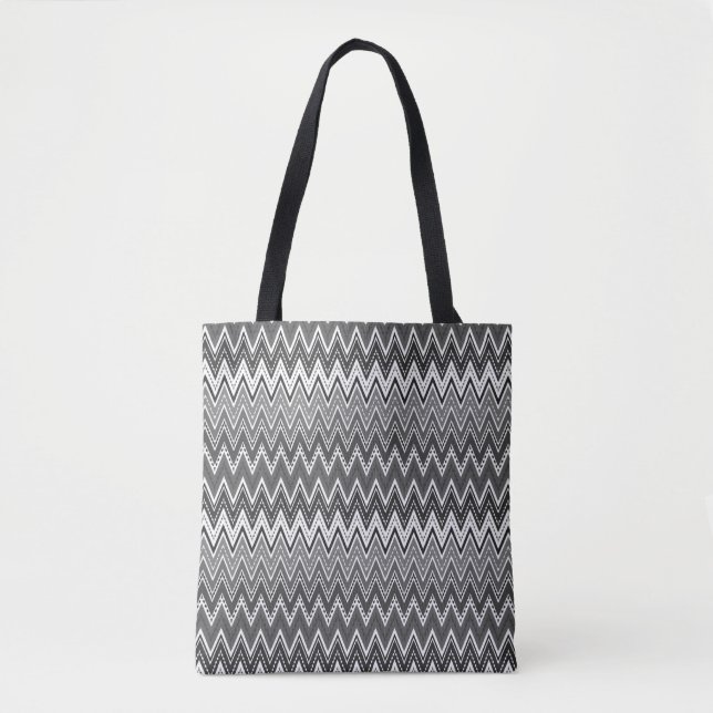 Tote Bag Motif de zigzag géométrique noir et blanc (Devant)