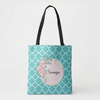 Tote Bag Motif de zigzag vert turquoise Quadrefoil
