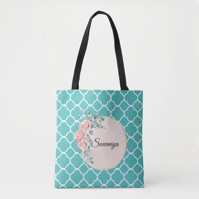 Tote Bag Motif de zigzag vert turquoise Quadrefoil (Devant)