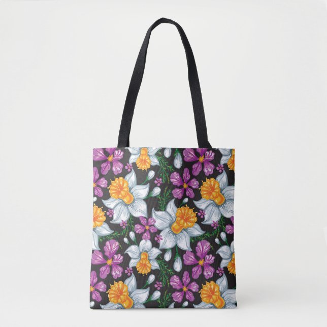 Tote Bag Motif d'élégance avec les fleurs 2 de narcisse (Devant)