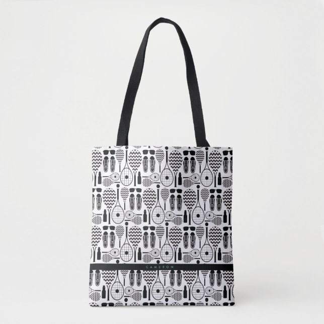 Tote Bag Motif d'équipements et accessoires de tennis moder (Devant)