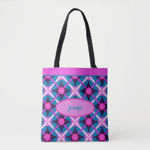 Tote Bag Motif des années 60 en rose, violet et bleu, Rétro