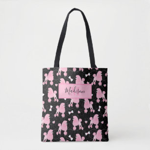 Tote Bag Motif des canicules et vaches roses Nom noir Monog