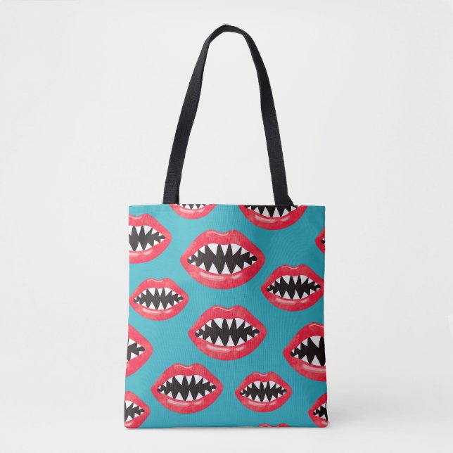 Tote Bag Motif des lèvres rouges des dents de requin (Devant)