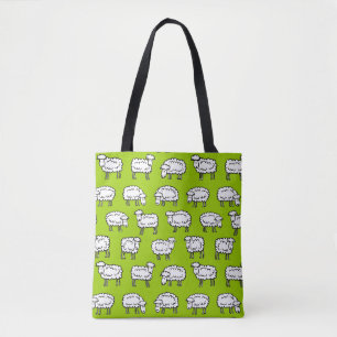Tote Bag Motif des moutons - Blanc noir et vert