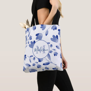 Tote Bag Motif des tiges d'aquarelle bleu Indigo