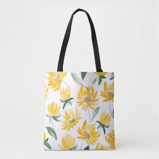 Tote Bag Motif d'été feuille de fleurs jaunes (Devant)