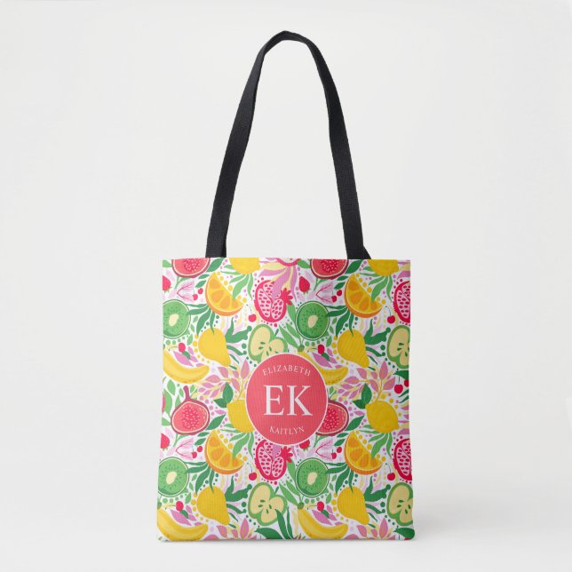 Tote Bag Motif d'été pour le Monogramme de fruits tropicaux (Devant)