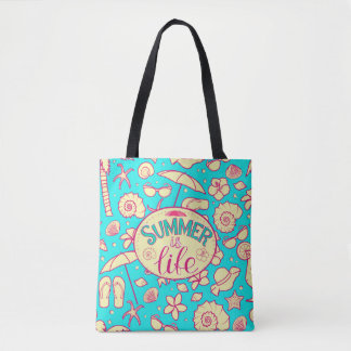 Tote Bag Motif d'été sur arrière - plan turquoise : paraplu