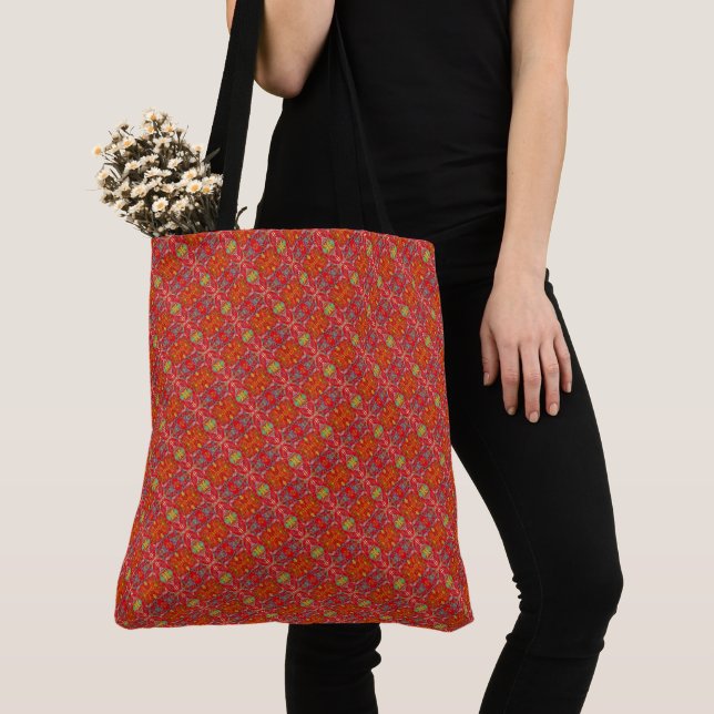 Tote Bag Motif diagonal de filets de pêche rouge vibrant (De près)