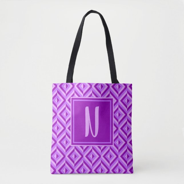 Tote Bag Motif diamant à trois tons violet Monogram (Devant)