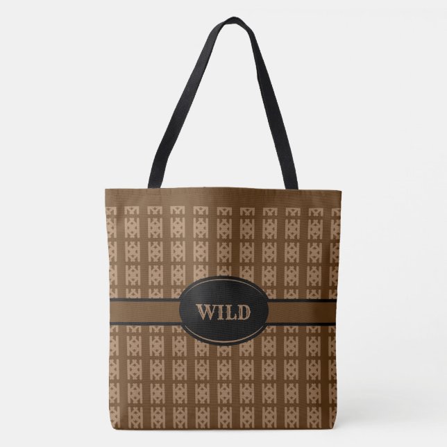 Tote Bag Motif diamant beige sur marron (Devant)