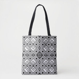 Tote Bag Motif diamant géométrique noir et blanc